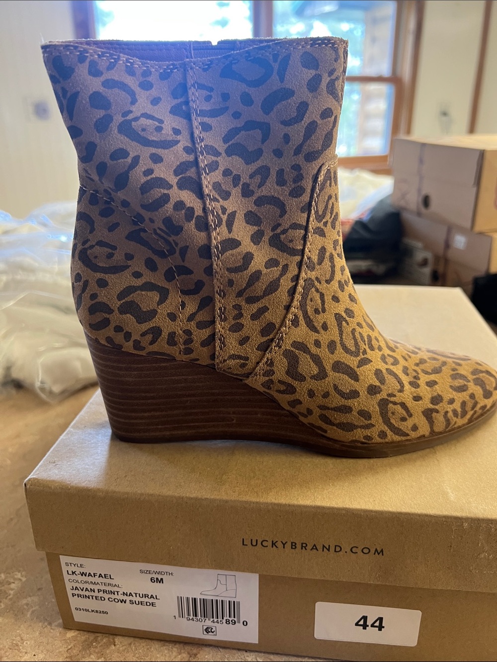 Lucky Brand Leopard Print Wedge Bootie in Brown LK-WAFAEL size 6